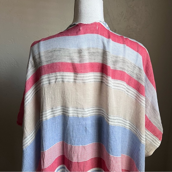 Anthropologie Striped Light Weight Pancho OSFM White Blue Tan Pink - Picture 10 of 13